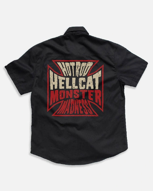 Hotrod Hellcat kids worker shirt button up Monster Madness rockabilly black childrens work shirt