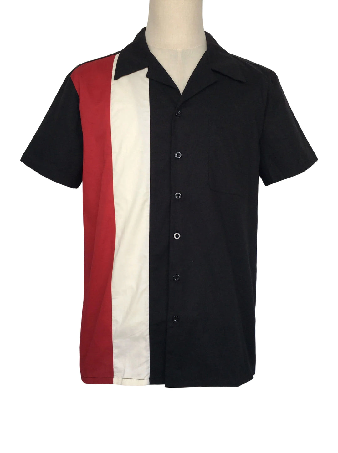Mens Vintage Style Bowling Dress Shirt - Maroon Ivory Panels