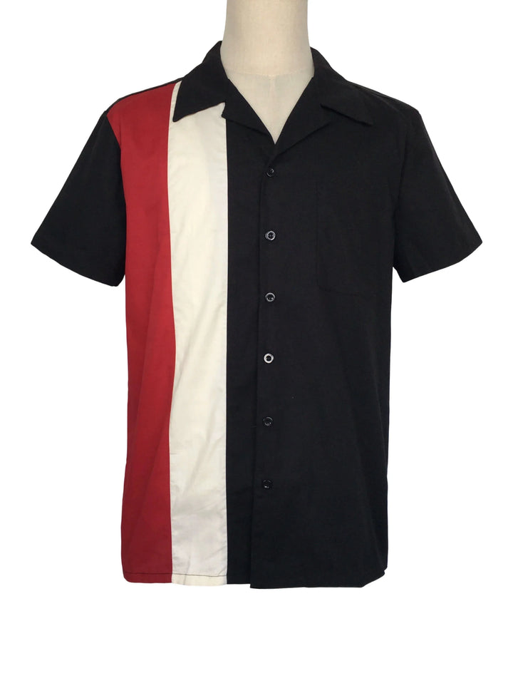 Mens Vintage Style Bowling Dress Shirt - Maroon Ivory Panels