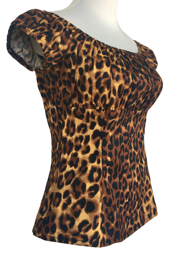 Leopard Peasant Top – Vintage Retro Boho Blouse
