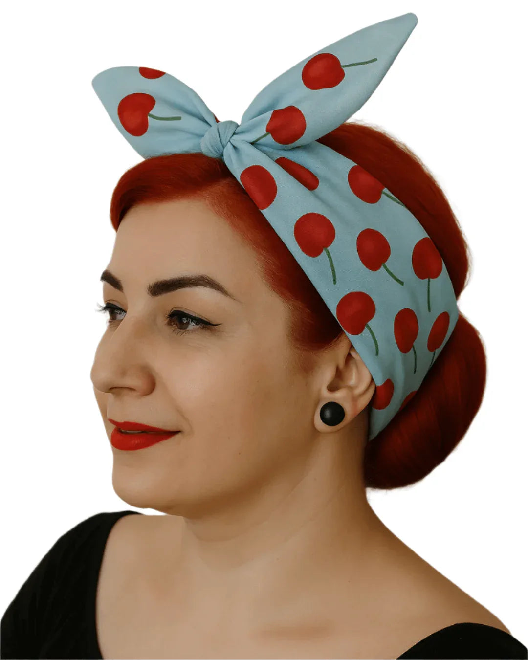Blue cherries wired rockabilly hair tie – cherry print hair accessories for women Australia