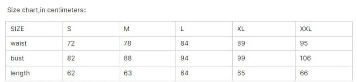 Size chart for Bridget retro top in centimeters, including waist, bust, and length measurements for S to XXL.