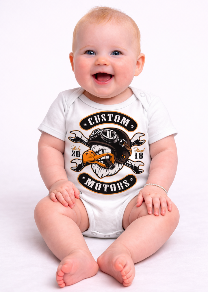 Custom motors baby romper – hot rod rockabilly baby onesie – rockabilly babies for kids Australia