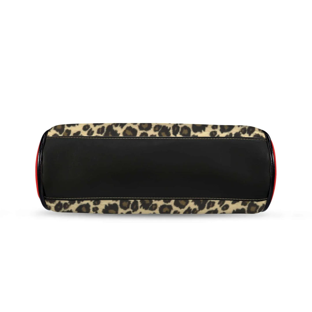 Kisslock Vintage Handbag Purse in La Cheetah print with black leather accents, showcased from the underside view.