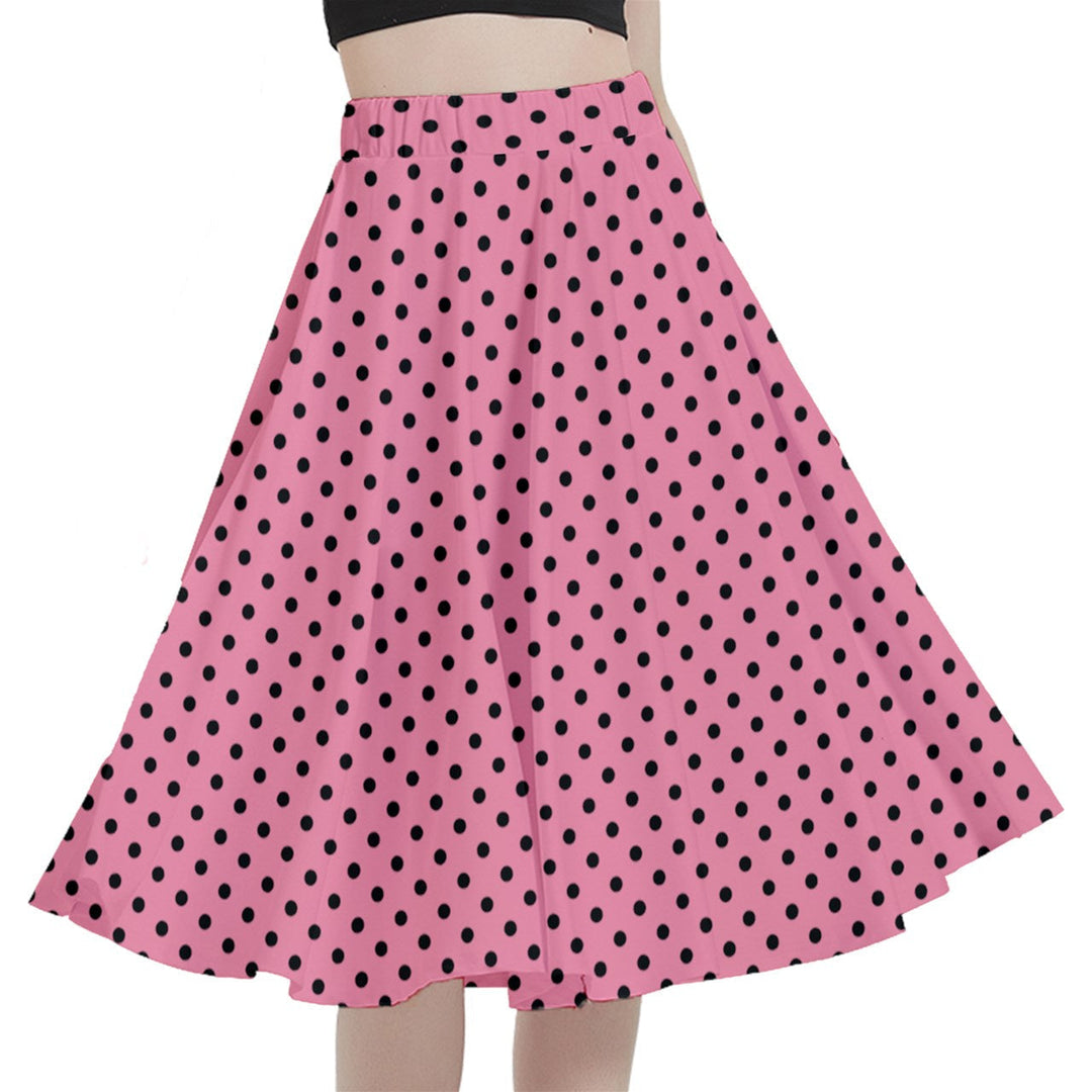 Flamingo Pink Polka Dots Full Circle Skirt