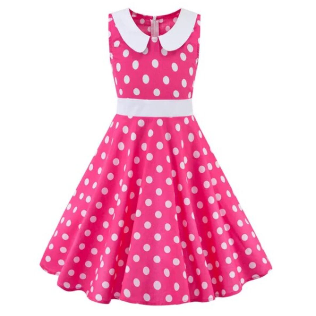 Girls Pink Polka Dot Rockabilly Dress
