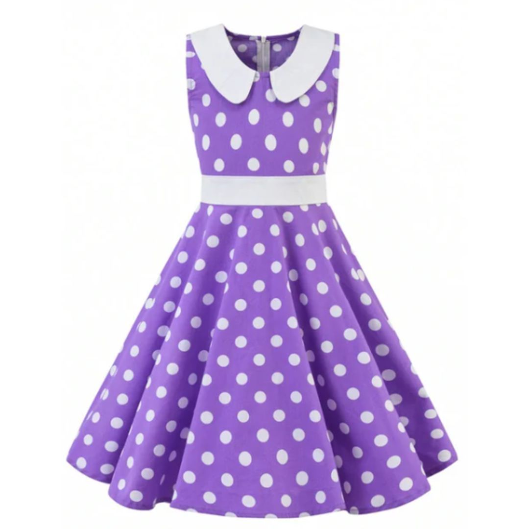 Girls Purple Polka Dot Rockabilly Dress