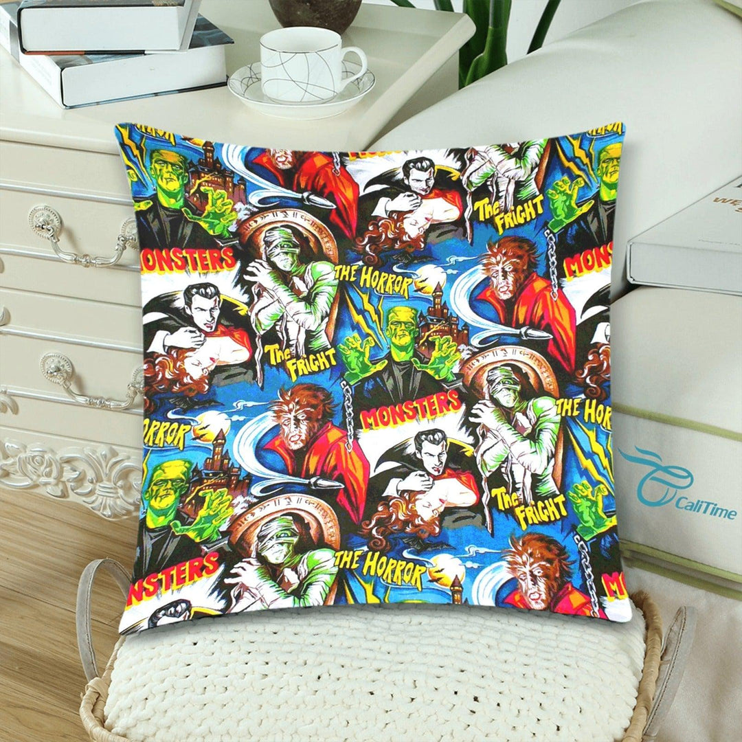 Hollywood Monsters Throw Pillow Cover 18"x 18" (Twin Sides) (Set of 2)