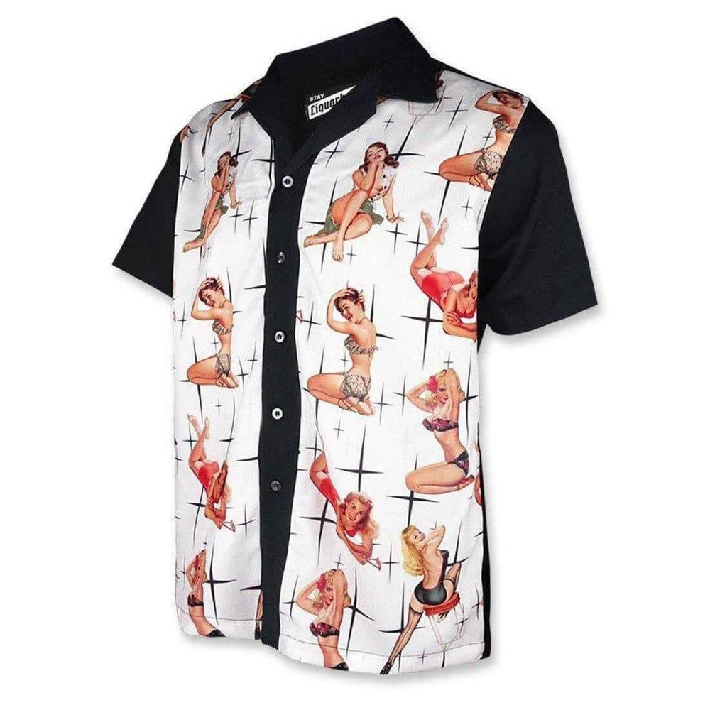Liquorbrand vixen white bowling shirt – liquorbrand mens button ups for men Australia – front view