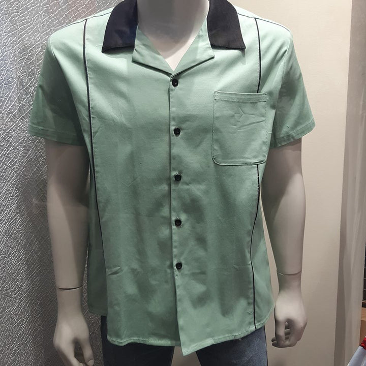 Mens Vintage Style Bowling Dress Shirt - MINT GREEN