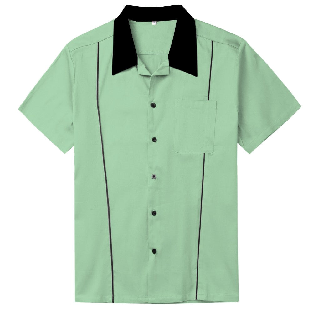 Mens Vintage Style Bowling Dress Shirt - MINT GREEN