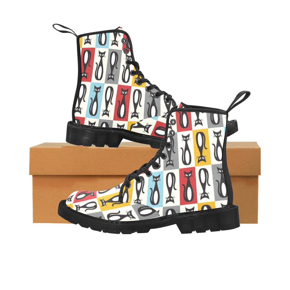 Mid Century Modern Cats Women's Lace Up Canvas Boots