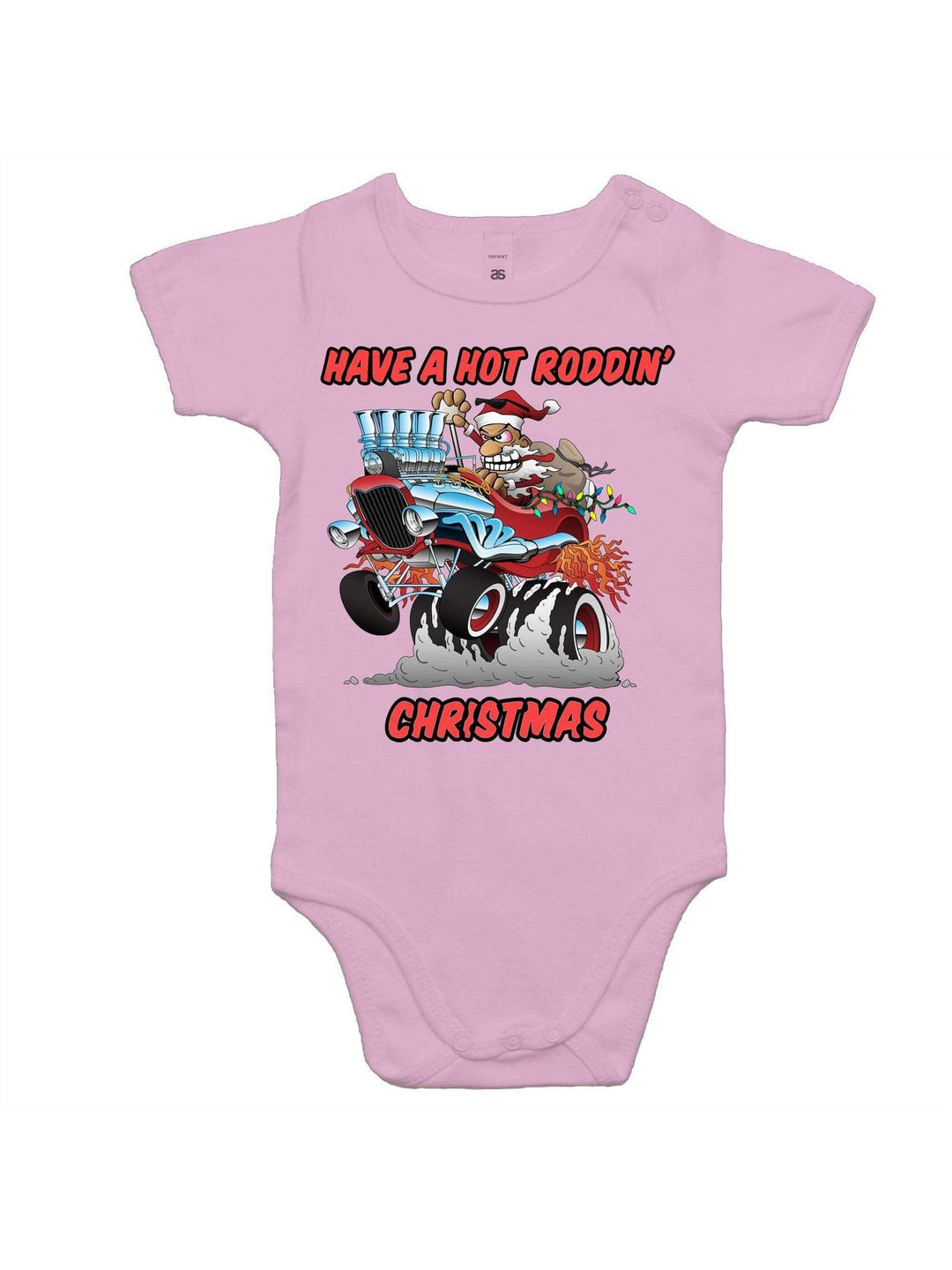 Hot roddin' christmas baby onesie romper – hot babies for kids Australia – front view