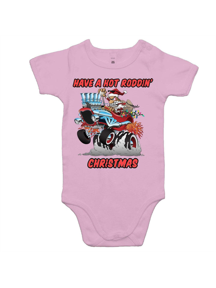 Hot roddin' christmas baby onesie romper – hot babies for kids Australia – front view