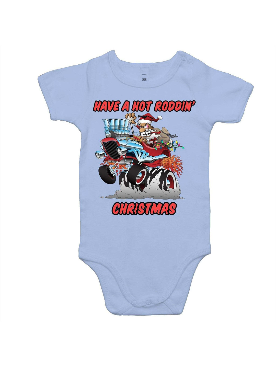 Hot roddin' christmas baby onesie romper – hot babies for kids Australia – side view