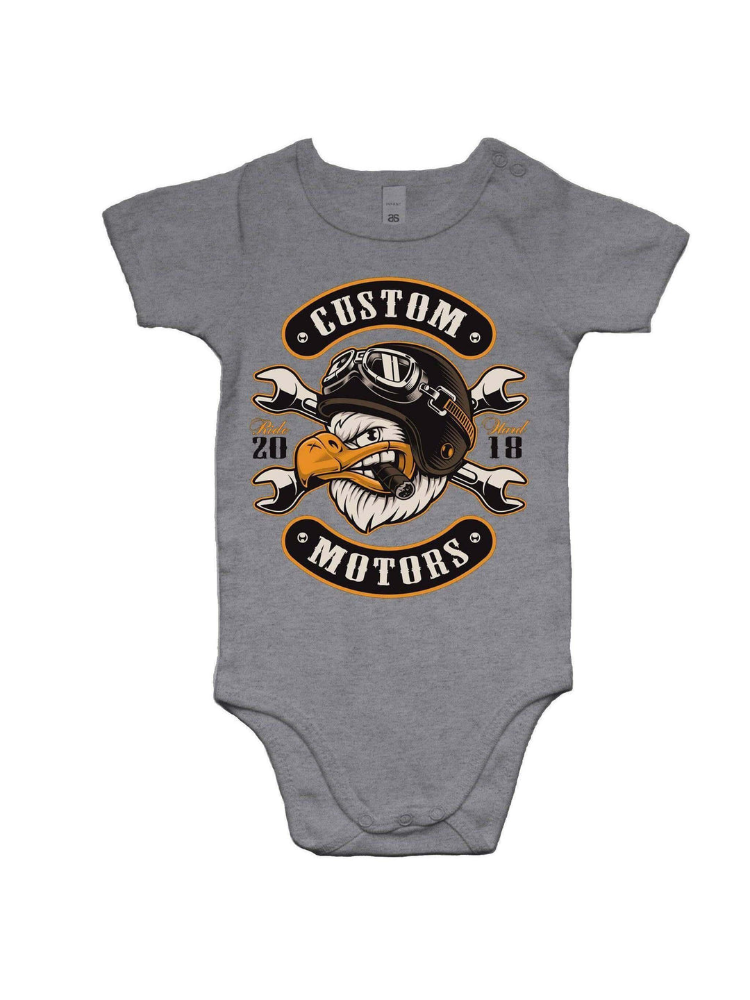 Custom motors baby romper – hot rod rockabilly baby onesie – rockabilly babies for kids Australia – back view