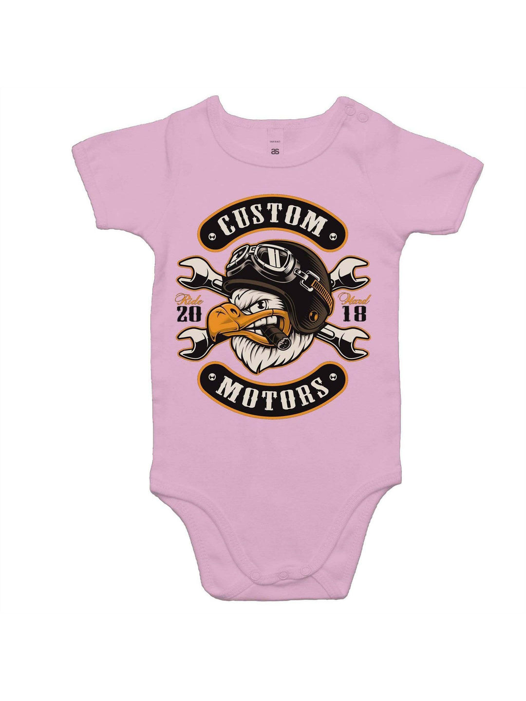 Custom motors baby romper – hot rod rockabilly baby onesie – rockabilly babies for kids Australia – side view
