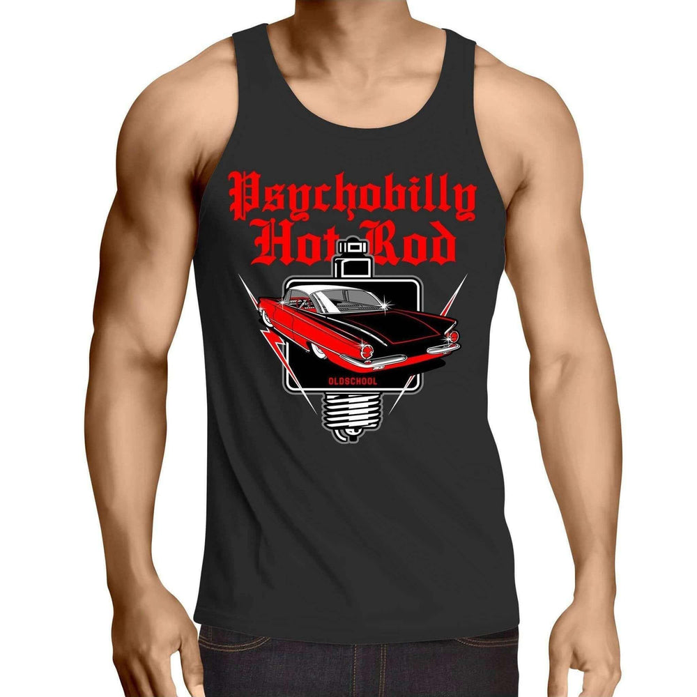 Psychobilly hotrod - mens singlet top – psychobilly mens tshirts for men Australia – front view