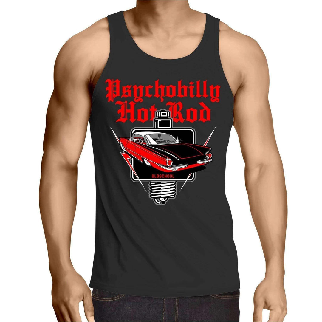 Psychobilly hotrod - mens singlet top – psychobilly mens tshirts for men Australia – front view