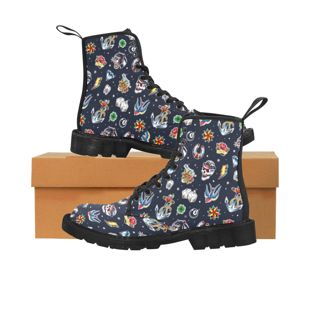 Old School Tattoo Women's Lace Up Canvas Boots