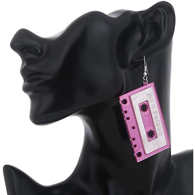PINK CASSETTE Acrylic Drop/Dangle Stud Post Earrings