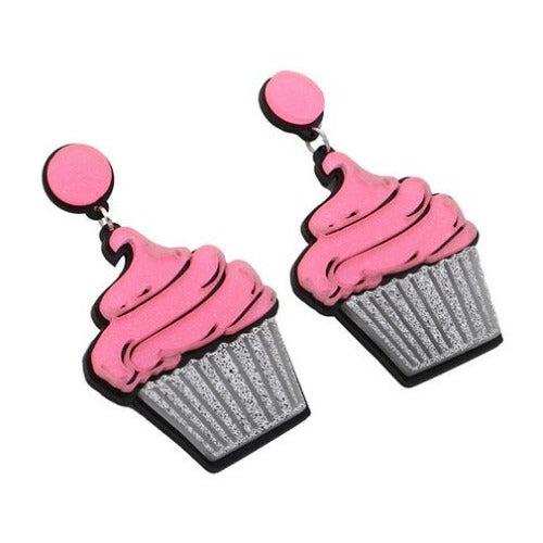 PINK CUPCAKES Acrylic Drop/Dangle Stud Post Earrings