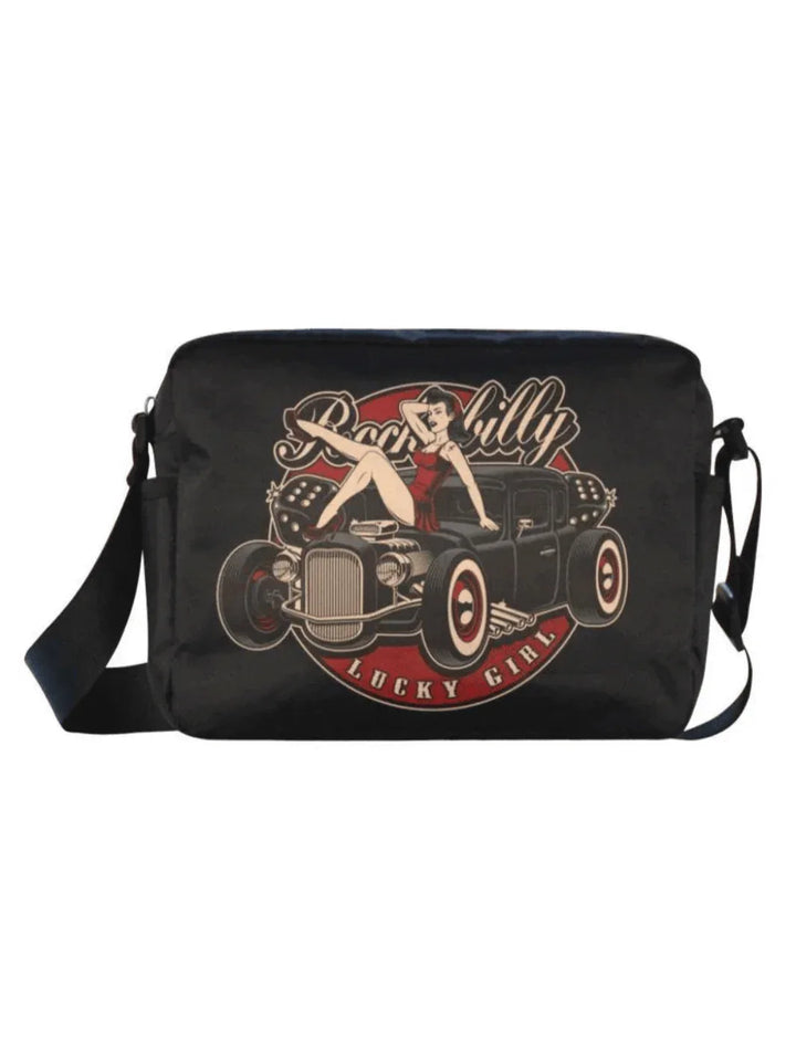 Unisex crossbody nylon satchel bag rockabilly lucky girl – rockabilly bags unisex Australia