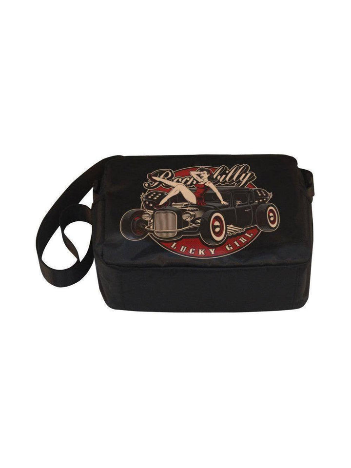 Unisex crossbody nylon satchel bag rockabilly lucky girl – rockabilly bags unisex Australia – front view