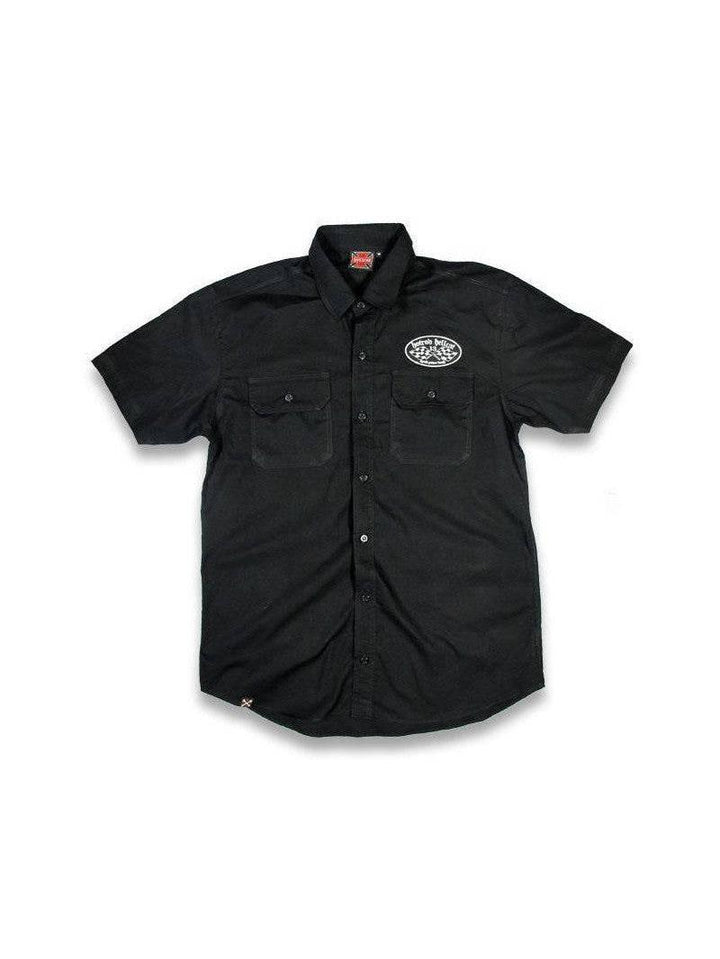 Hotrod hellcat button up work shirt irish – hotrod mens button ups for men Australia – front view