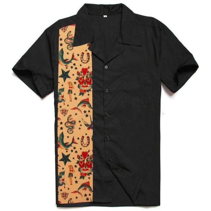 Tattoo flash bowling shirt men's retro rockabilly – retro mens button ups for men Australia