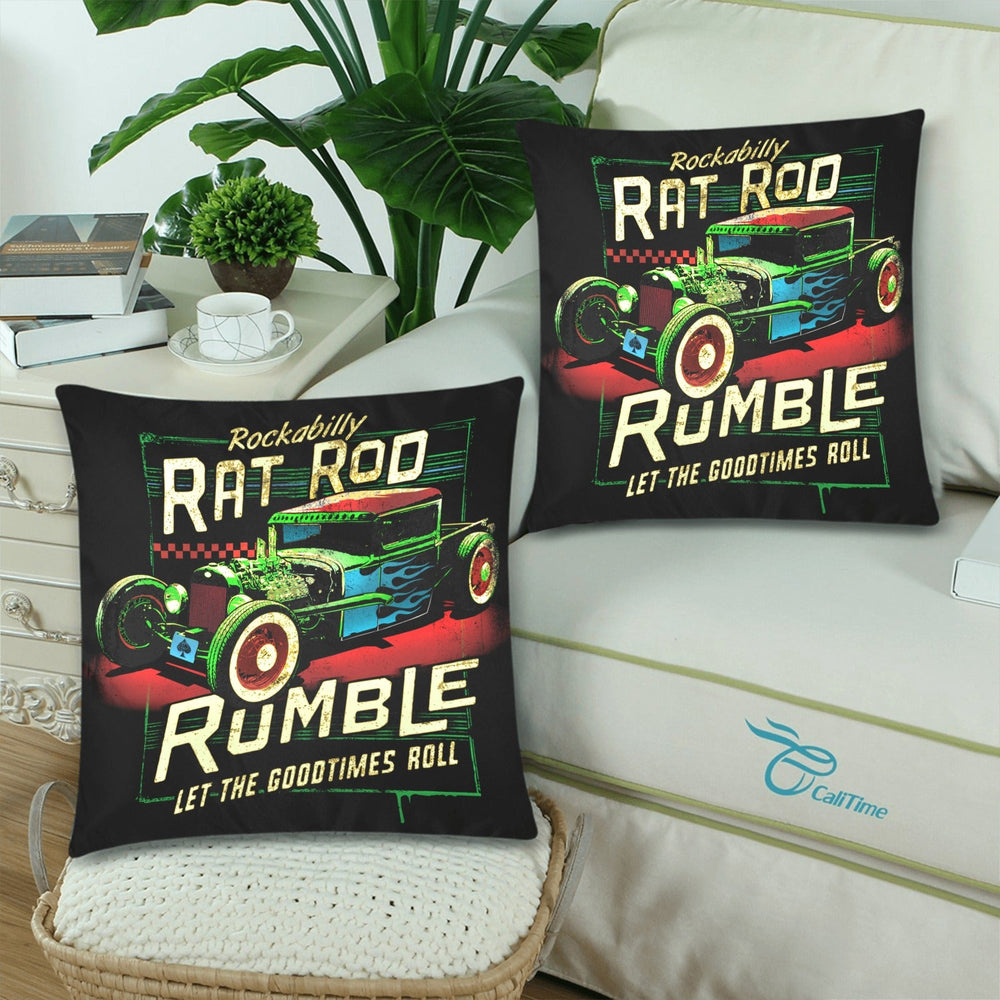 Rat Rod Rumble Throw Pillow Cover 18"x 18" (Twin Sides) (Set of 2)
