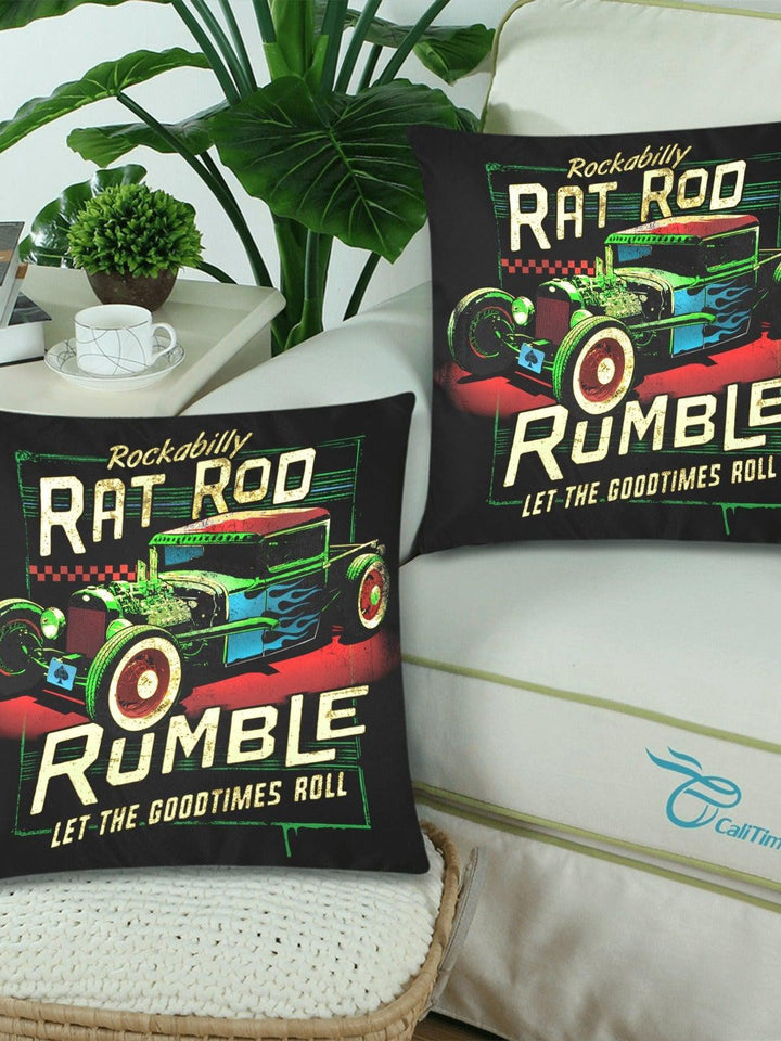 Rat Rod Rumble Throw Pillow Cover 18"x 18" (Twin Sides) (Set of 2)