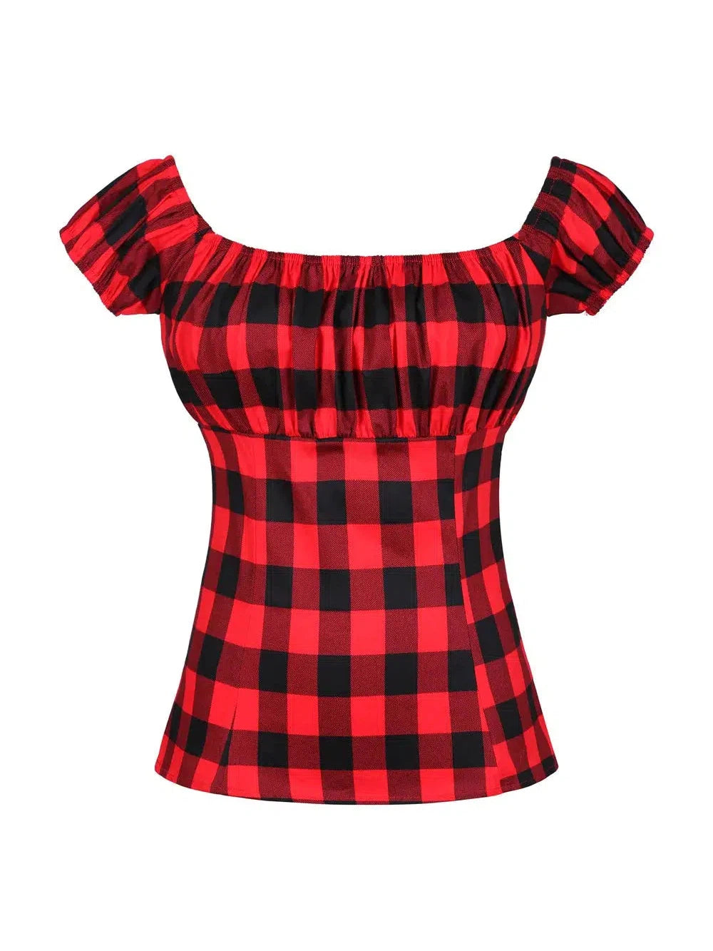 Red Plaid Peasant Style Top