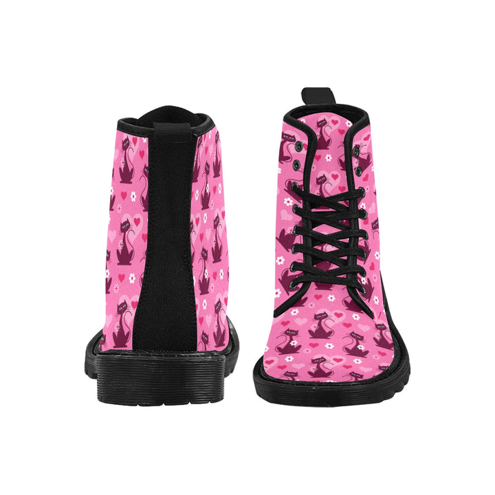 Retro Love Cats Women's Lace Up Canvas Boots