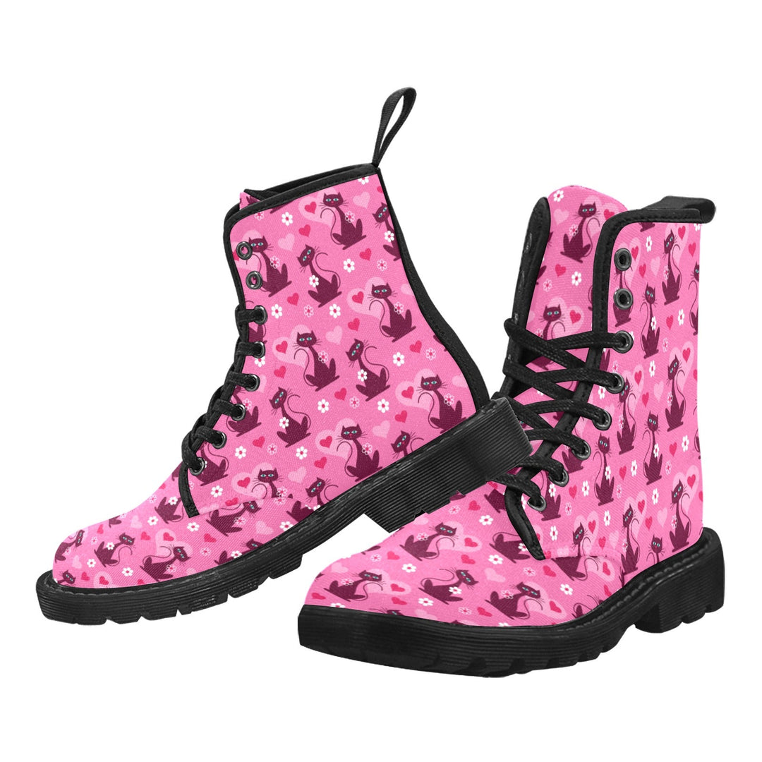 Retro Love Cats Women's Lace Up Canvas Boots