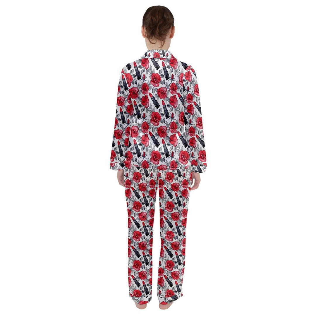 Rose Lipstick Women's Long Sleeve Satin Pyjamas Set