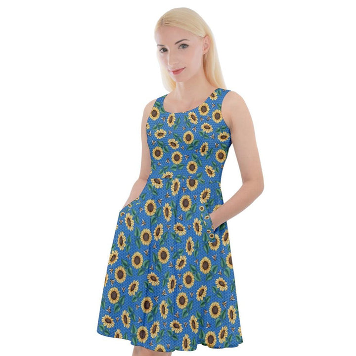 SUNFLOWERS AND BEES Knee Length Skater Dress With Pockets