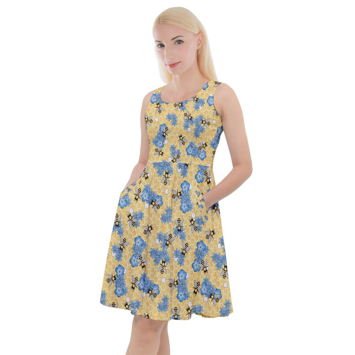 SUNFLOWERS AND BEES Knee Length Skater Dress With Pockets