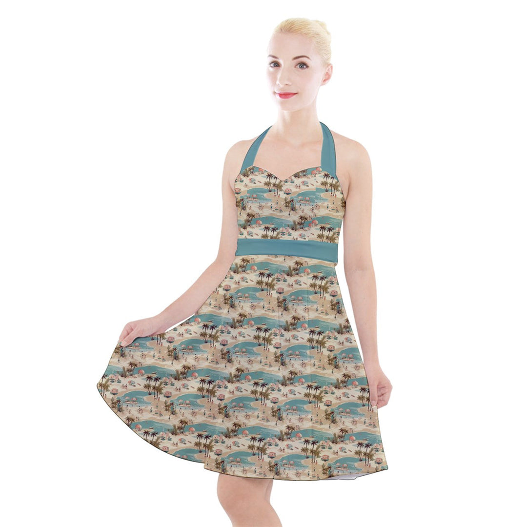 Vintage Vacation Halter Party Swing Dress