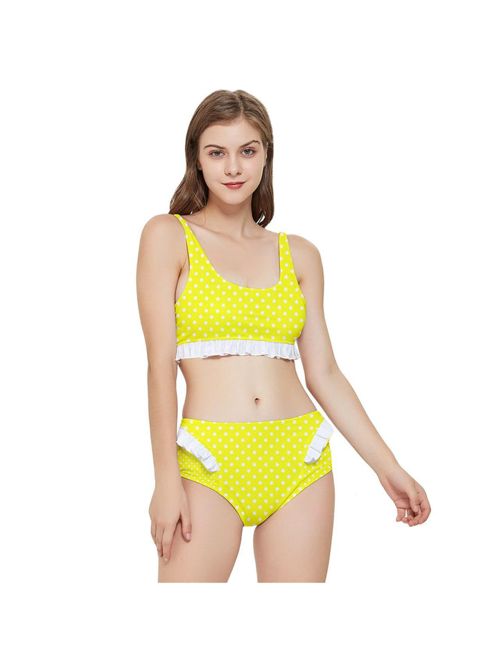 Yellow Polkadot Frilly Bikini Set