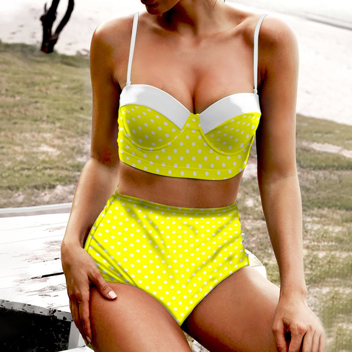 Yellow Polkadot High Waist Retro Bikini