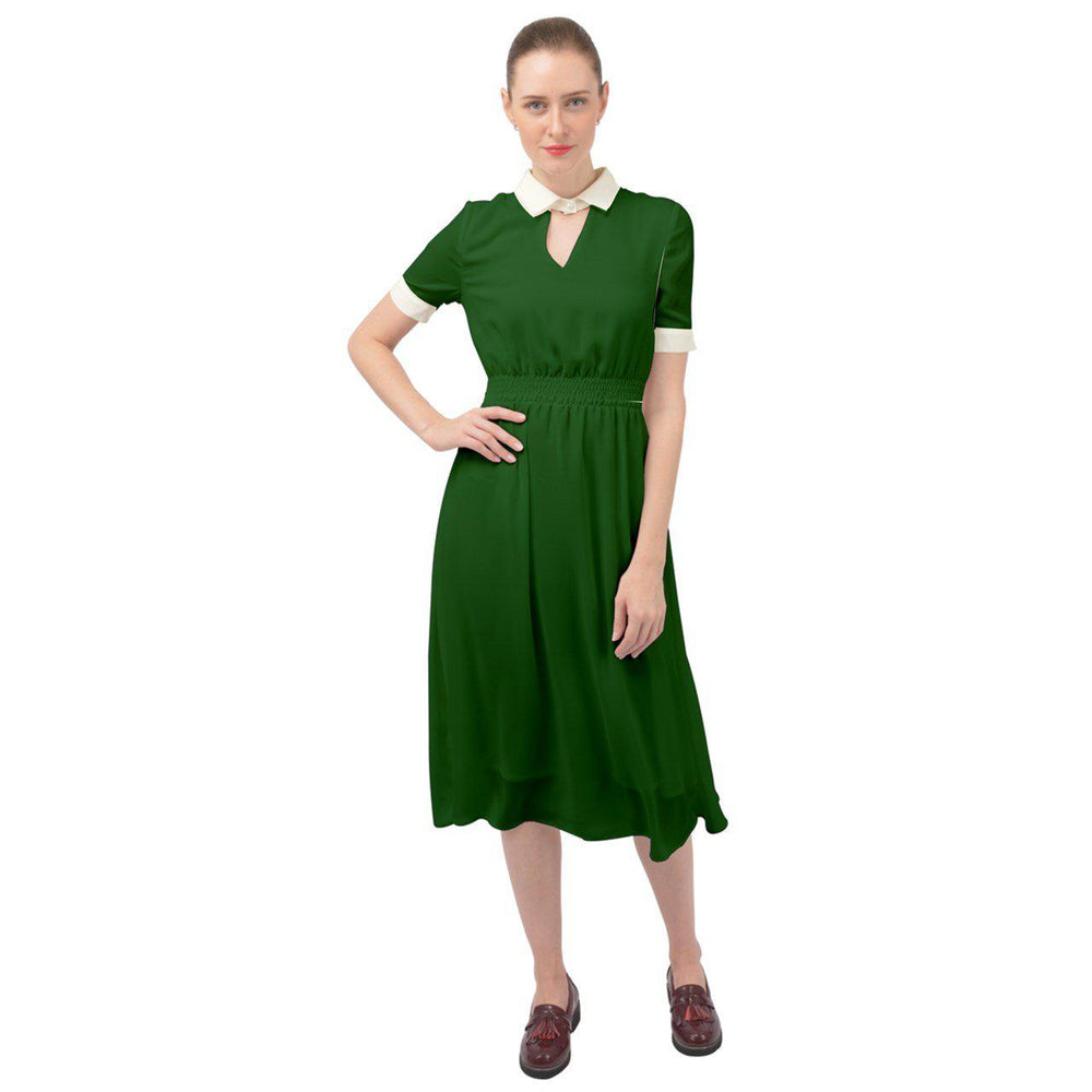 AVA 1940s Vintage Keyhole Neckline Dress Bottle Green