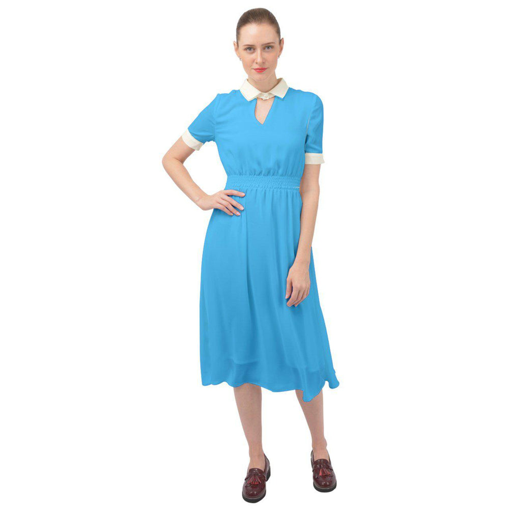 AVA 1940s Vintage Keyhole Neckline Dress Sky Blue