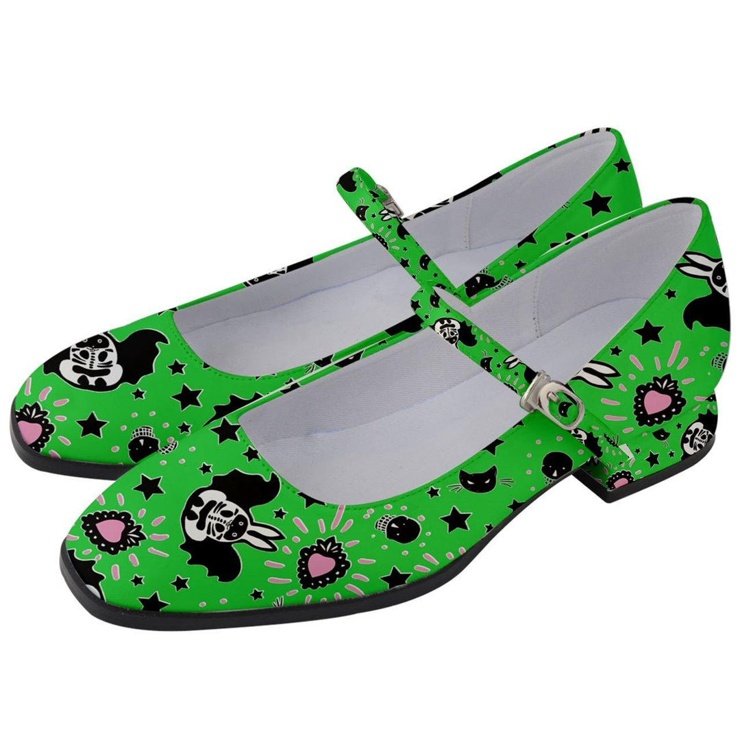Bunny Bats Monster Green Women's Mary Jane Shoes