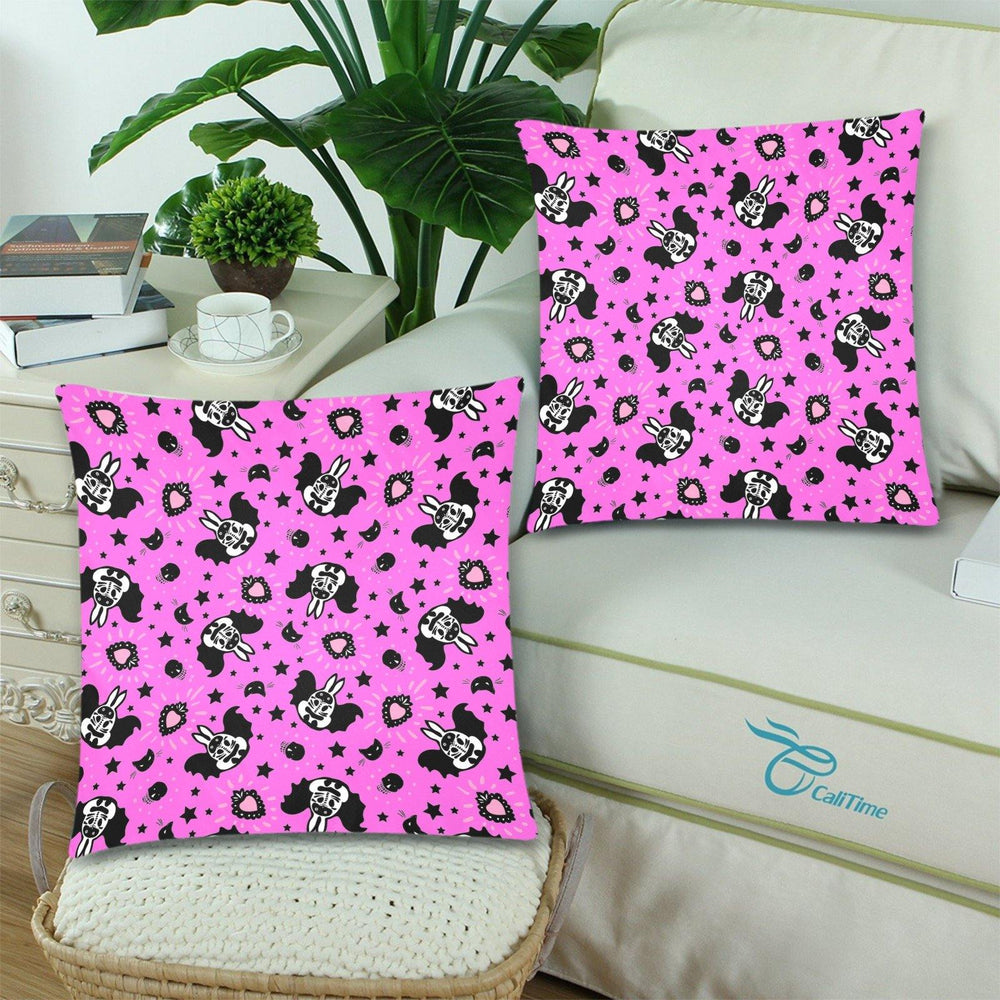 BUNNY BATS PINK Throw Pillow Cover 18"x 18" (Twin Sides) (Set of 2)