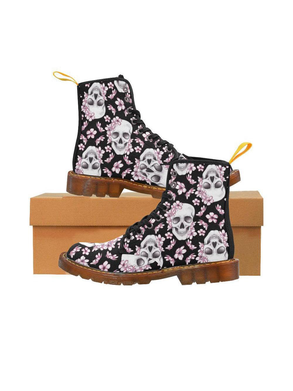 Cherry Blossom Skulls Women's Lace Up Combat Boots