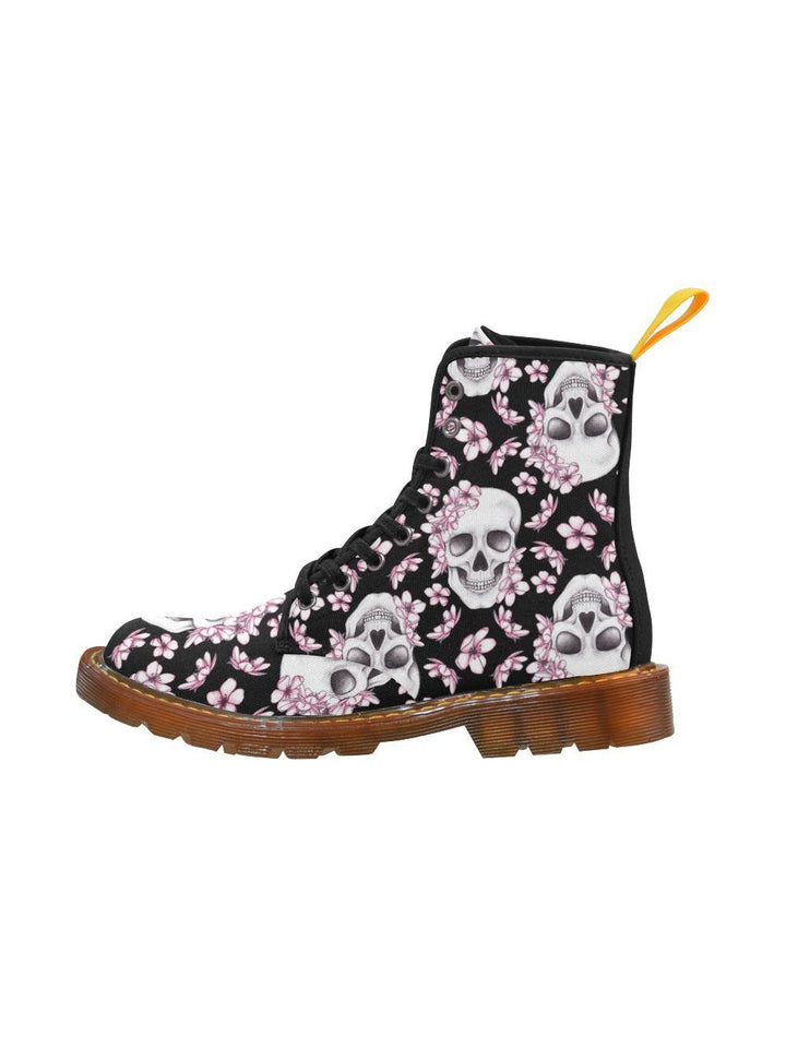 Cherry Blossom Skulls Women's Lace Up Combat Boots