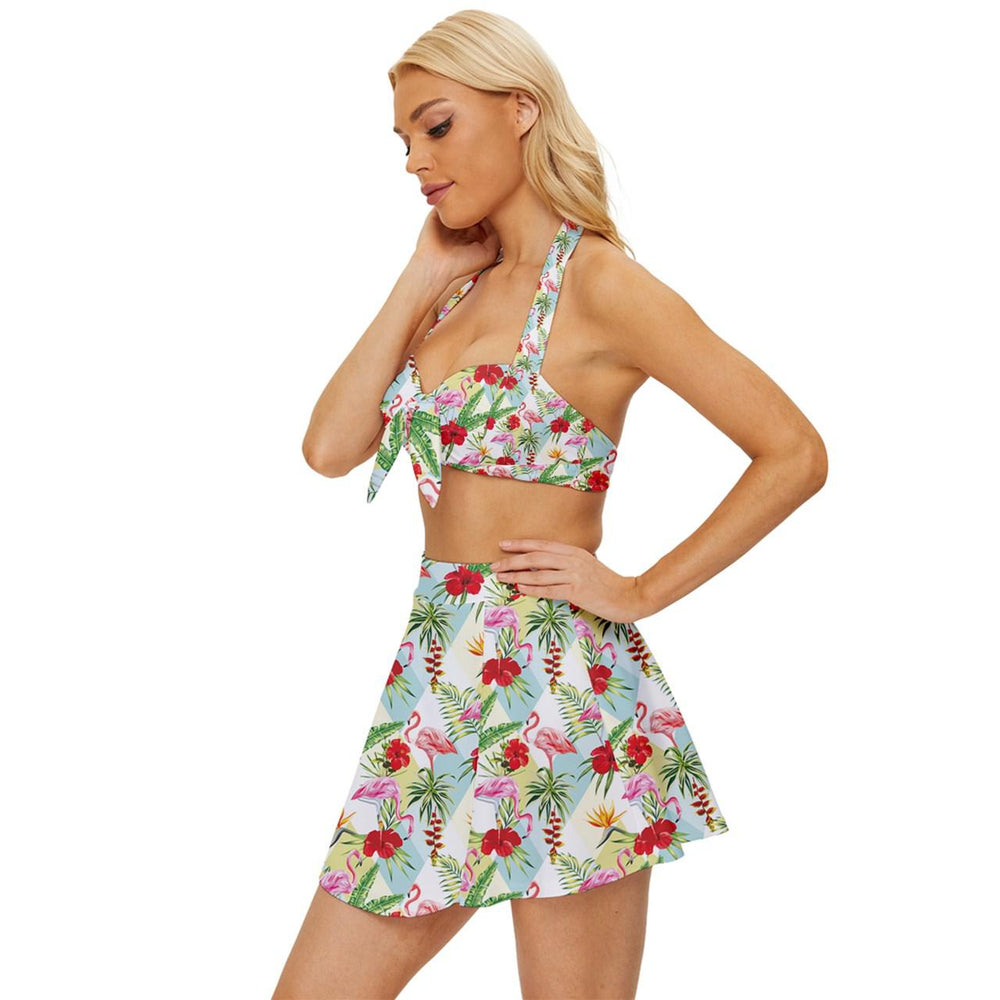 Flamingos Vintage Style Bikini Top and Skirt Set