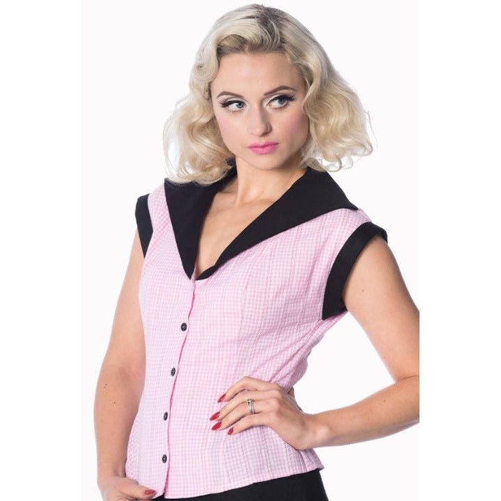 GREASE PINK GINGHAM ROCKABILLY BLOUSE