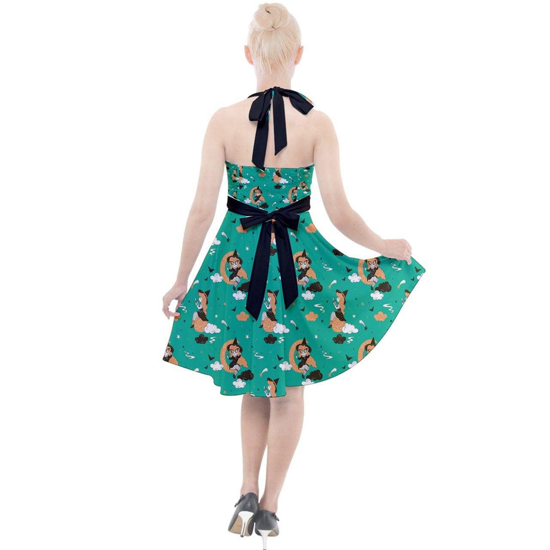 GREEN PIN UP WITCH Halter Party Swing Dress